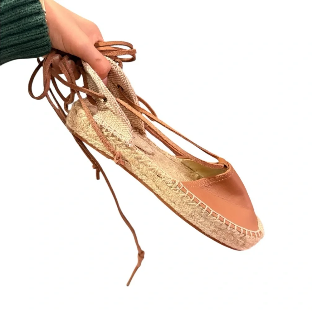 SALUDOS Wrap Gladiator Leather Tan Espadrille Flats